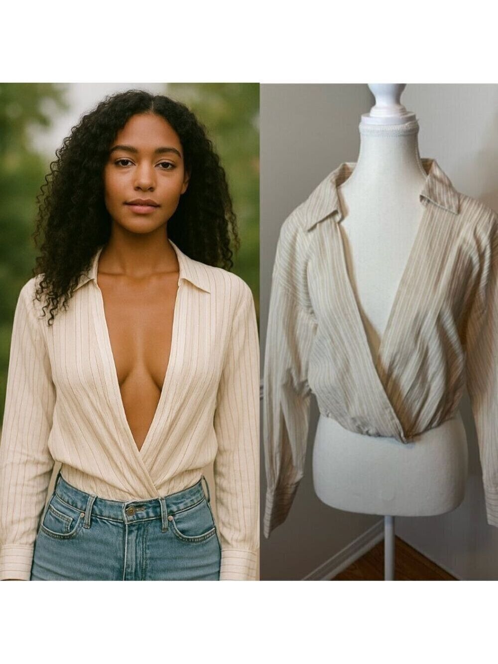 🐈Dynamite Faux Wrap Low Cut Crop Top M